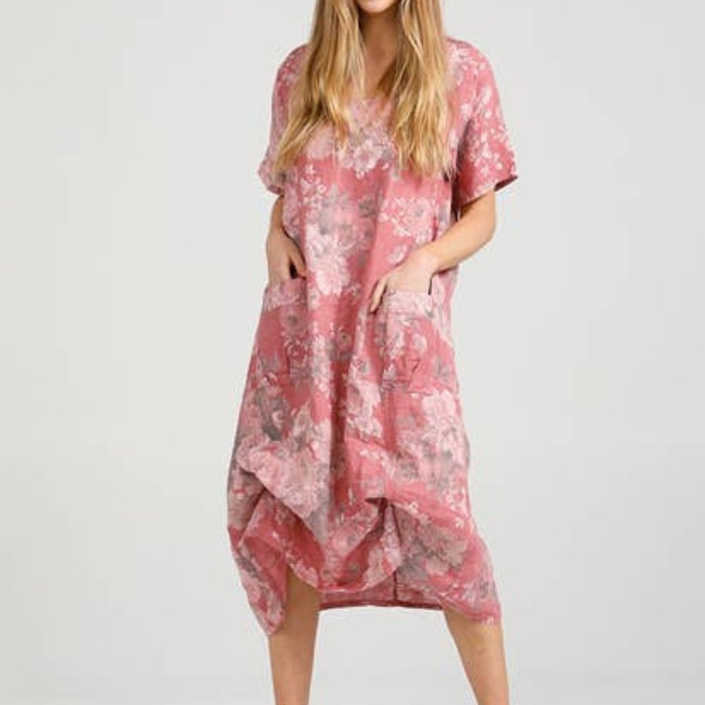 Italian Pure Linen Floral Dress. - Picture 5 of 5